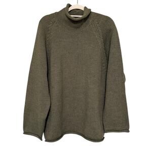 J.Crew Men’s Rollneck Wool Sweater Size Large Olive Green Chunky Knit
